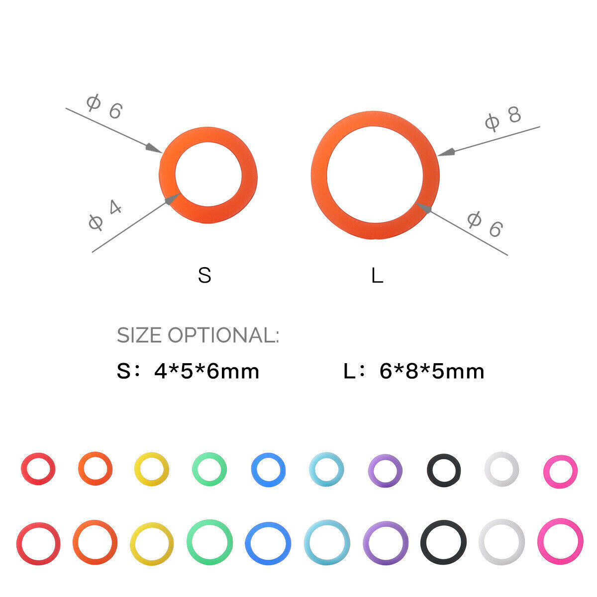 100 Pcs Dental Hygiene Instruments Autoclable Silicone Color Code Rings L/S