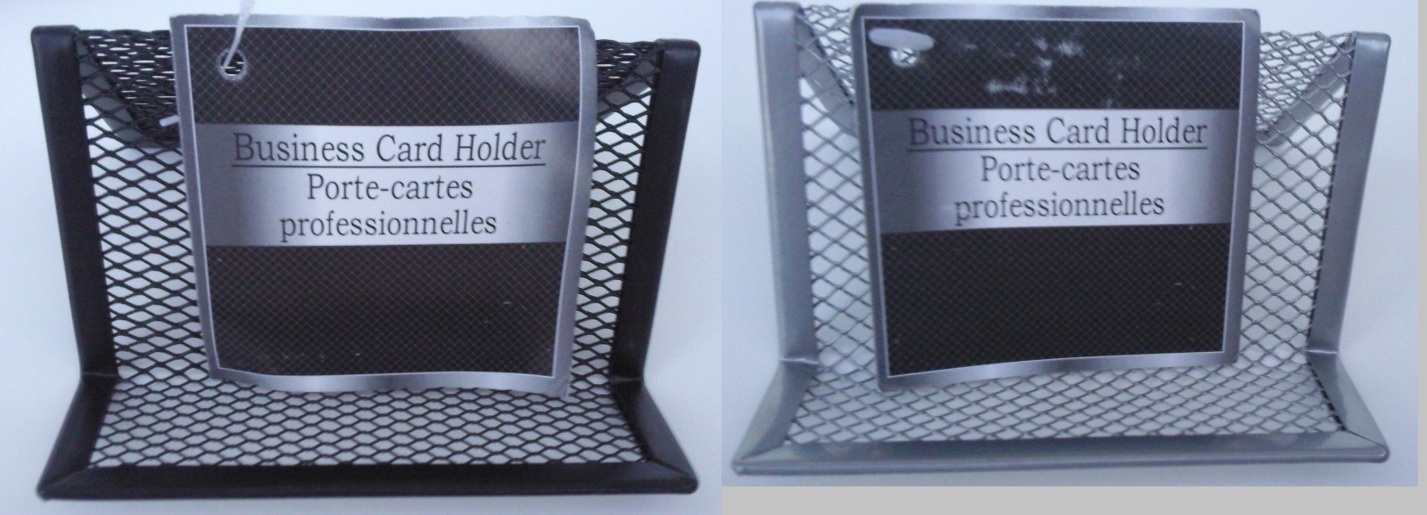 BUSINESS CARD HOLDER DESKTOP Steel Mesh Desk Organizer, SELECT Black or Silver