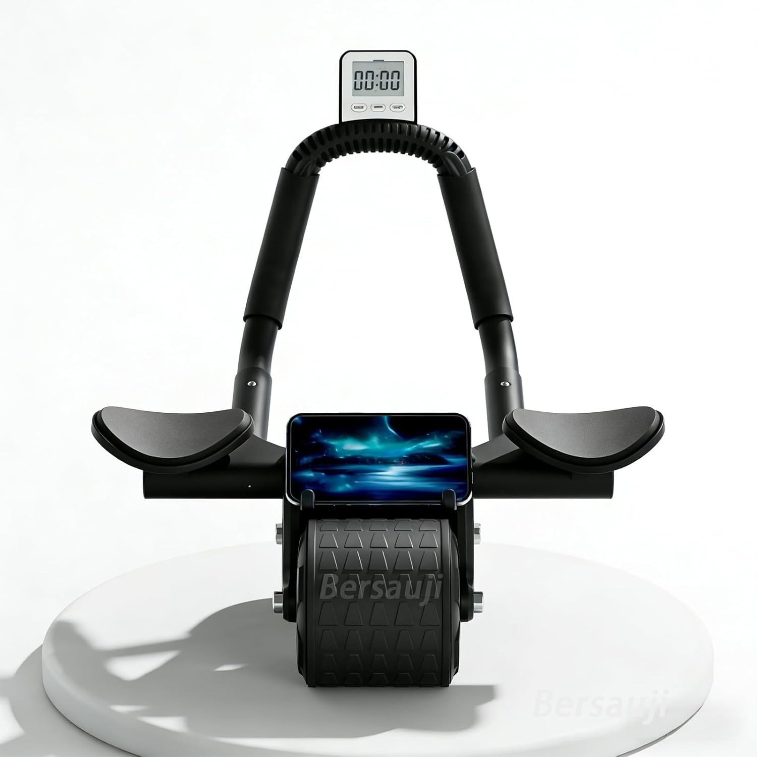 2025 New Ab Roller Wheel with Timer & Knee Mat,Automatic Rebound Black