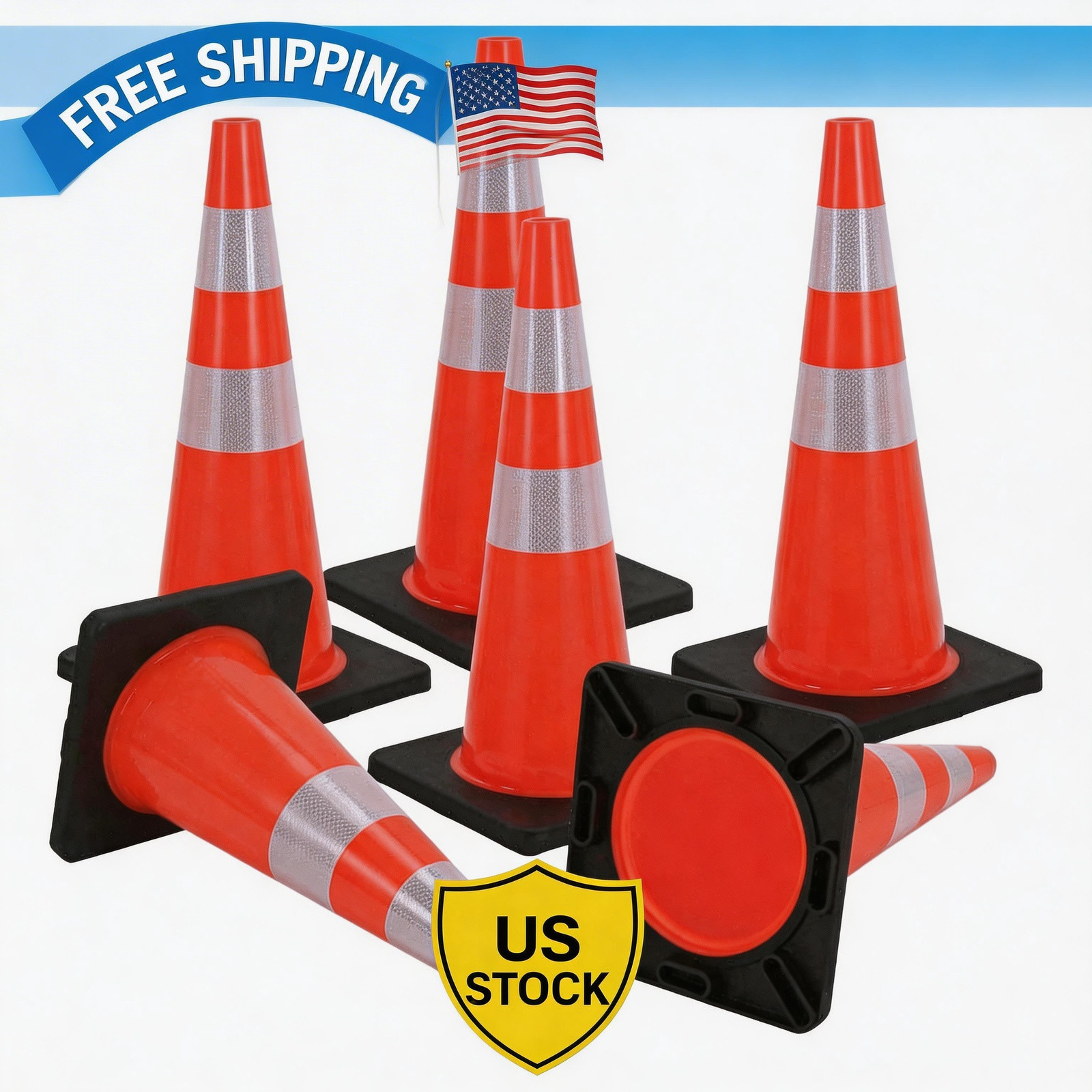 6Pack 28inch Orange PVC High-Performance Traffic Cone, Traffic Safety Cone