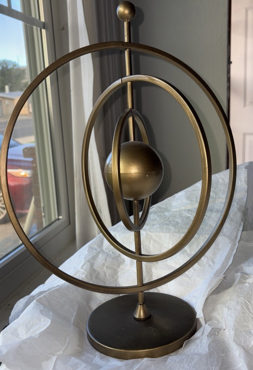 Metal Armillary Sphere Decor 17.5” T x 13” Across, Earth Ball 3” Across