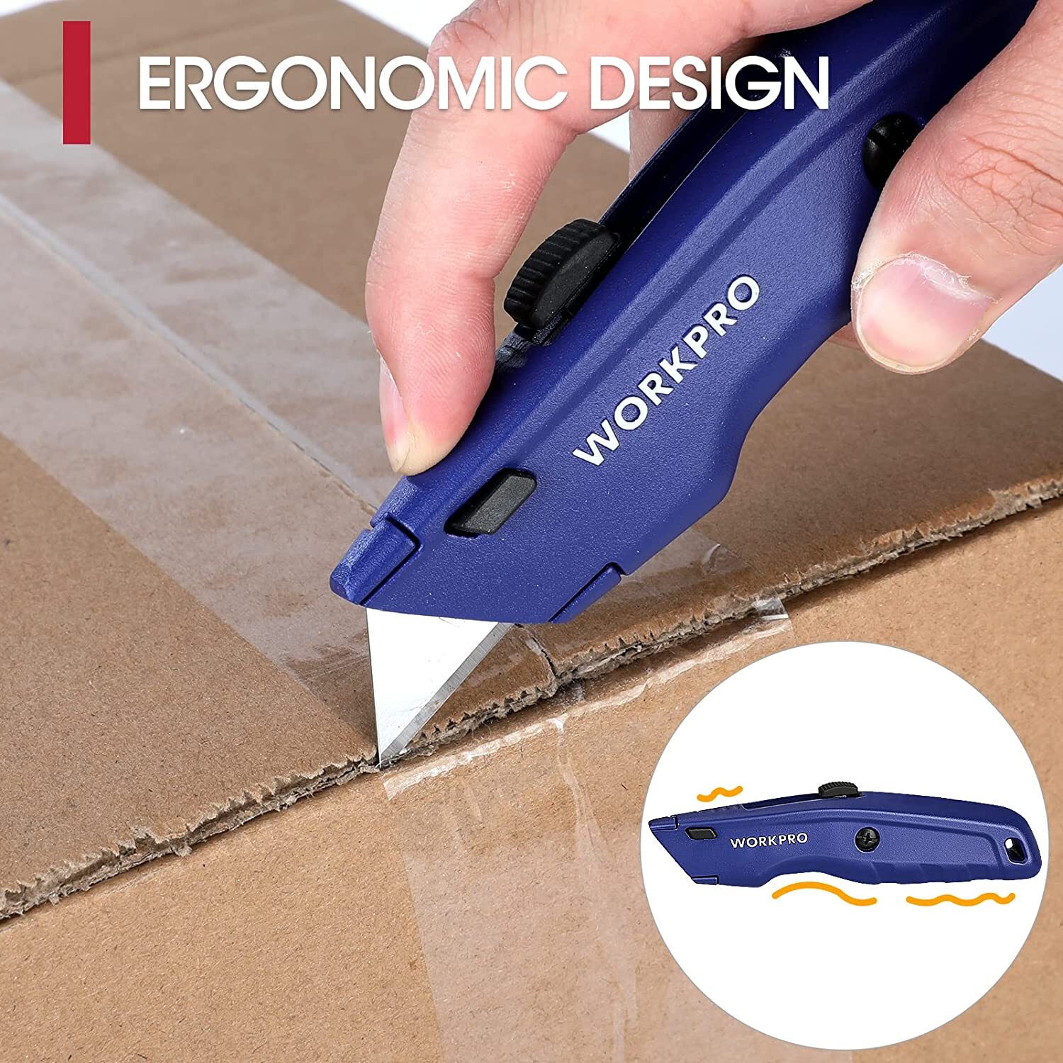 WORKPRO Premium Utility Knife w/10 Extra Blade Quick Change Blade Black/Blue/Red