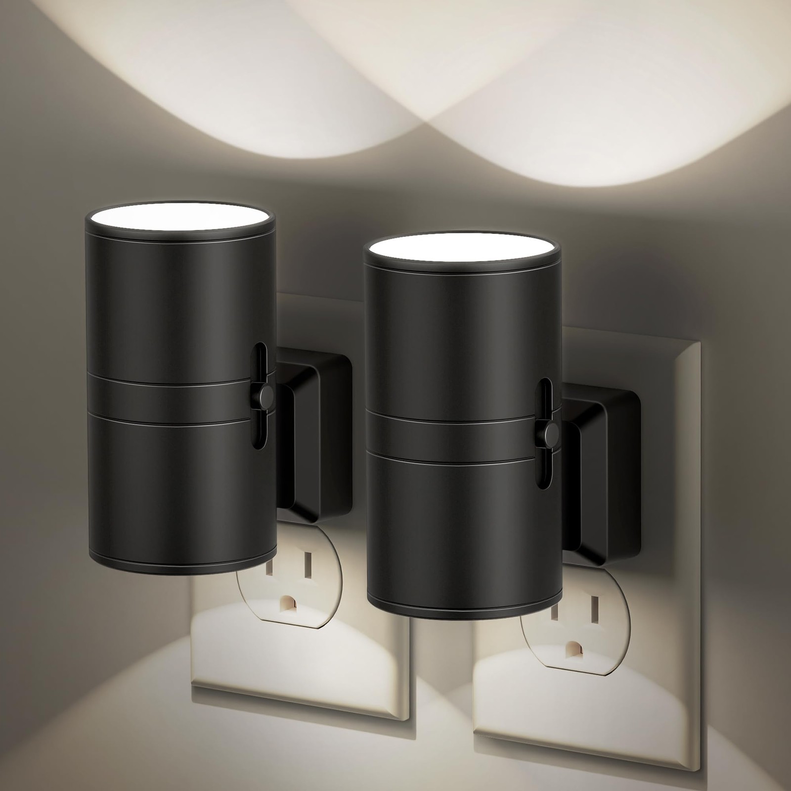 Night Lights Plug into Wall, Dimmable Light in, 2 Pack, Black