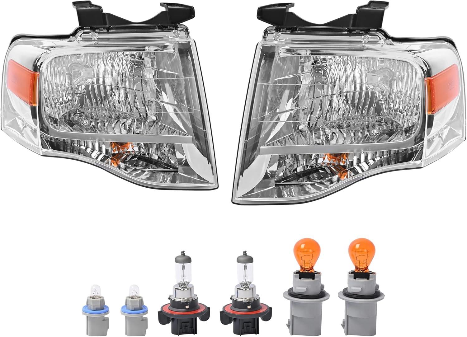 Pair Headlight Compatible with 2007-2014 Ford Expedition, Halogen Headlamp Front