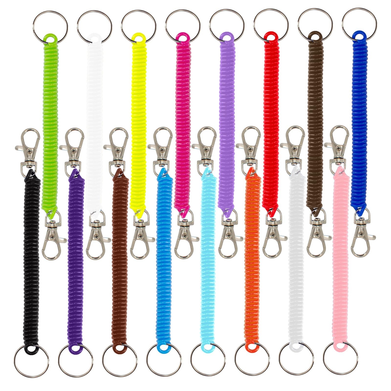 16Pcs Retractable Spring Coil Keychain Colorful Spiral Wrist Coil Key Chains ...