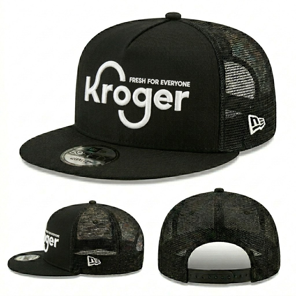 Kroger Fresh For Everyone Embroidered New Era 59Fifty Black Trucker Hat Cap