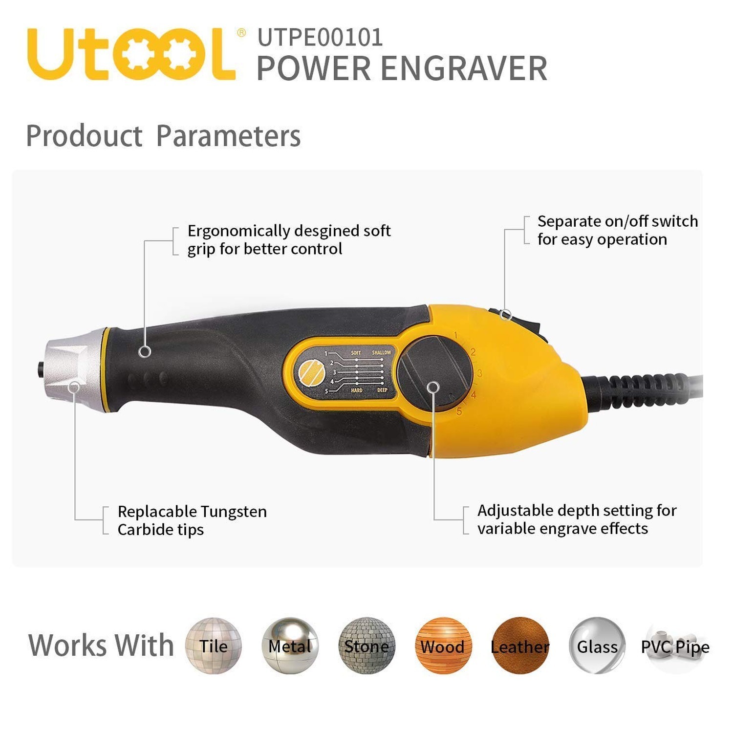 UTOOL Engraver Pen with Letter/Number Stencil, 24W Handheld Etching Tool for ...