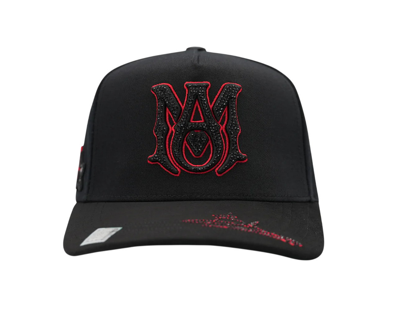 BIGG BOSS AMR BLACK RED CRYSTALS SNAPBACK HAT BBAMR BLKRED