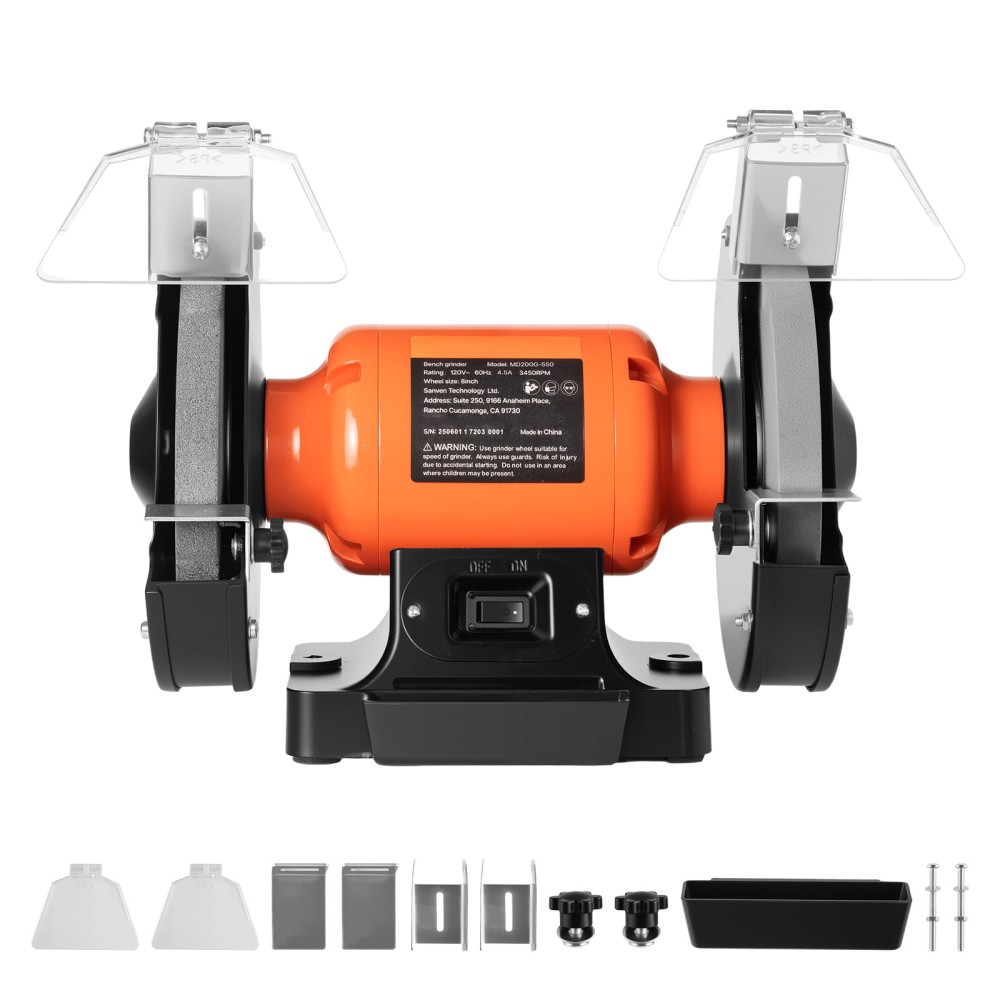 8" 550W 3450RPM Bench Grinder Adjustable Eye Shield Grinding Sharpener