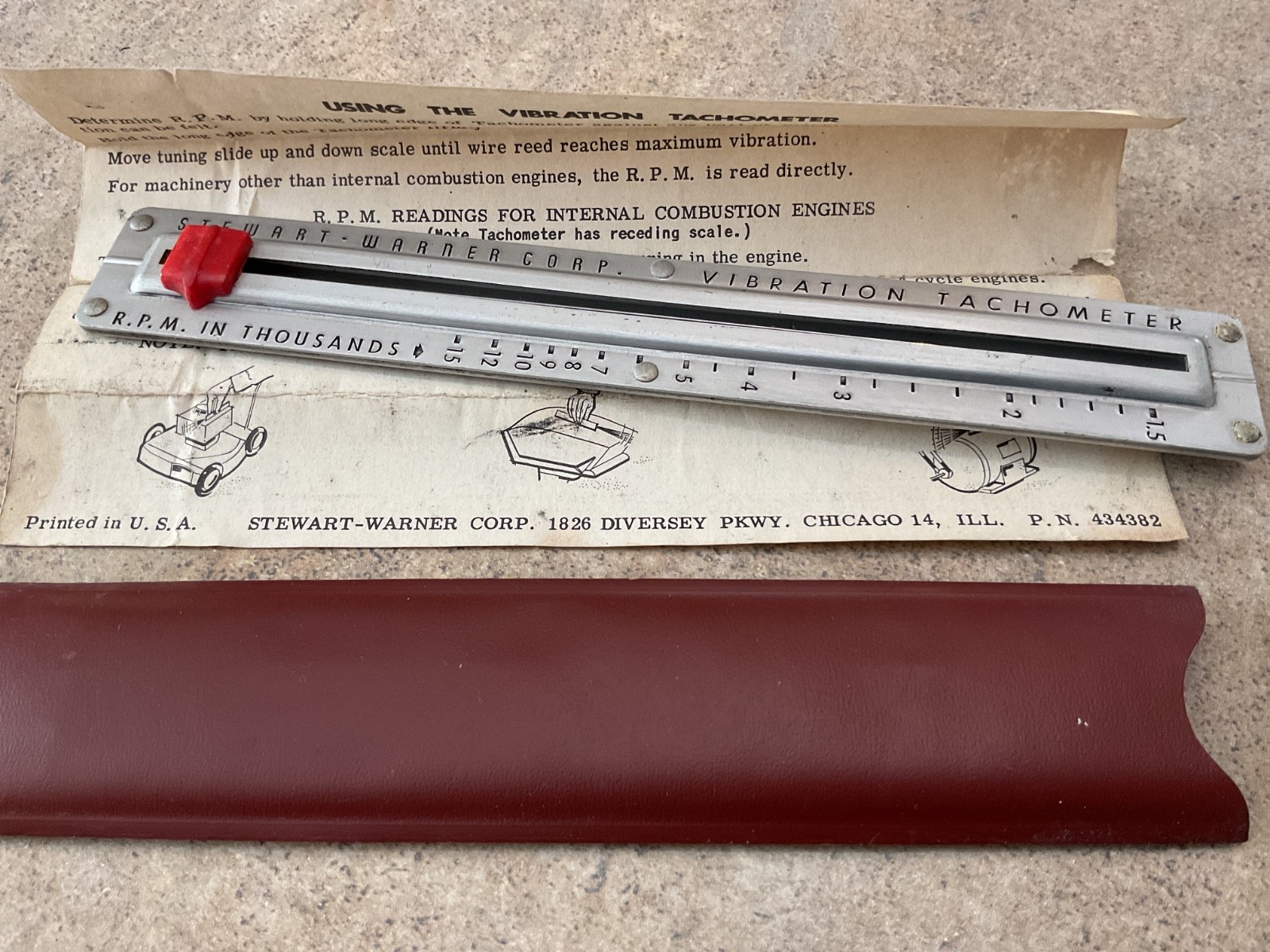 Stewart Warner Corp. Vibration Tachometer with Vinyl Pouch and instructions