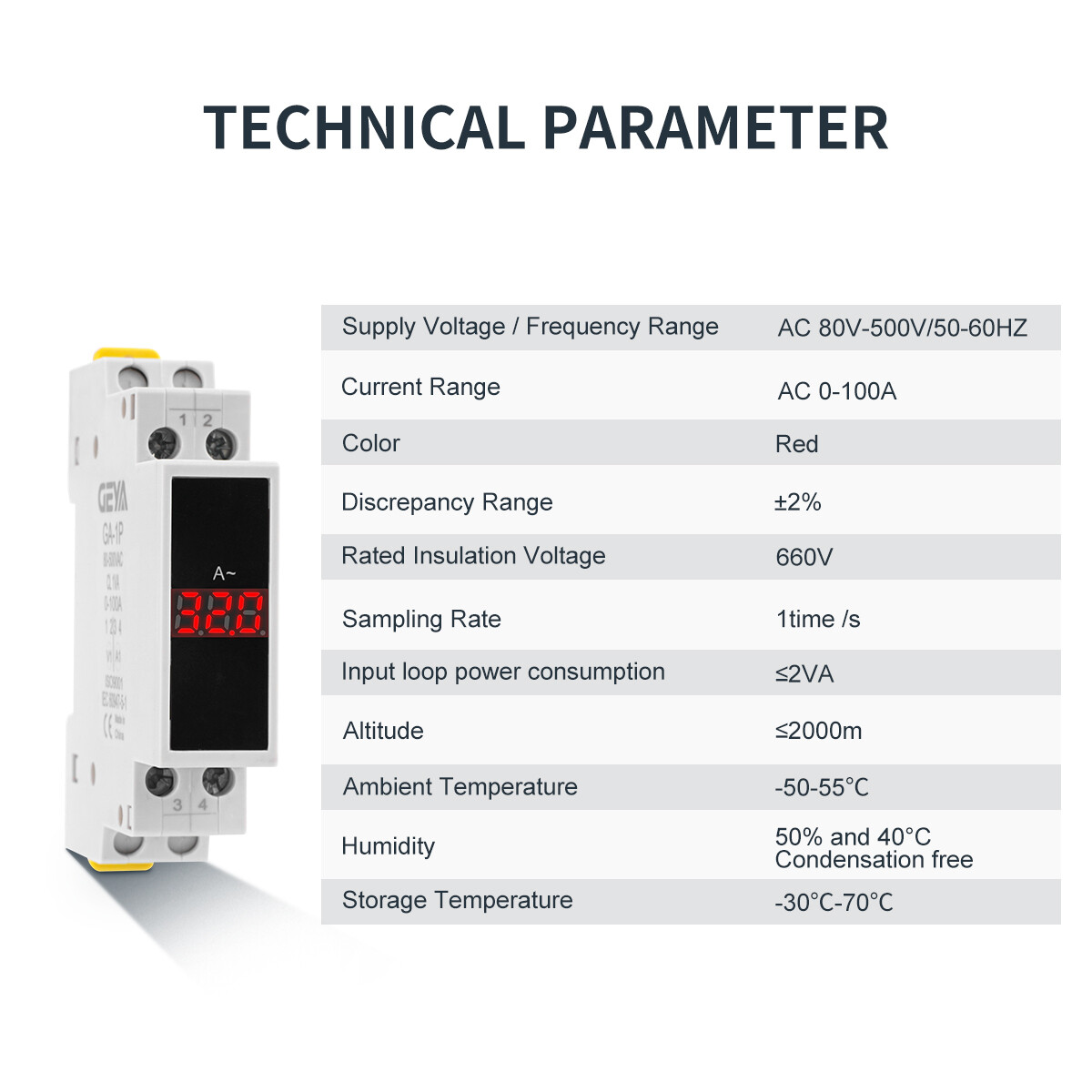 GEYA Single Three Phase Modular Current Meter LED Display AC 0A-100A 80V-500V