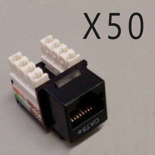 50 Pack Lot - CAT5e Keystone RJ45 110 Punch Down Keystone Snap-In Jack - Black