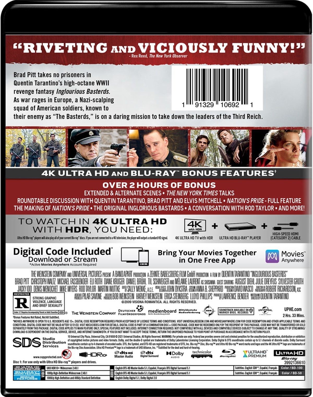 Inglourious Basterds 4K UHD Blu-ray Brad Pitt NEW