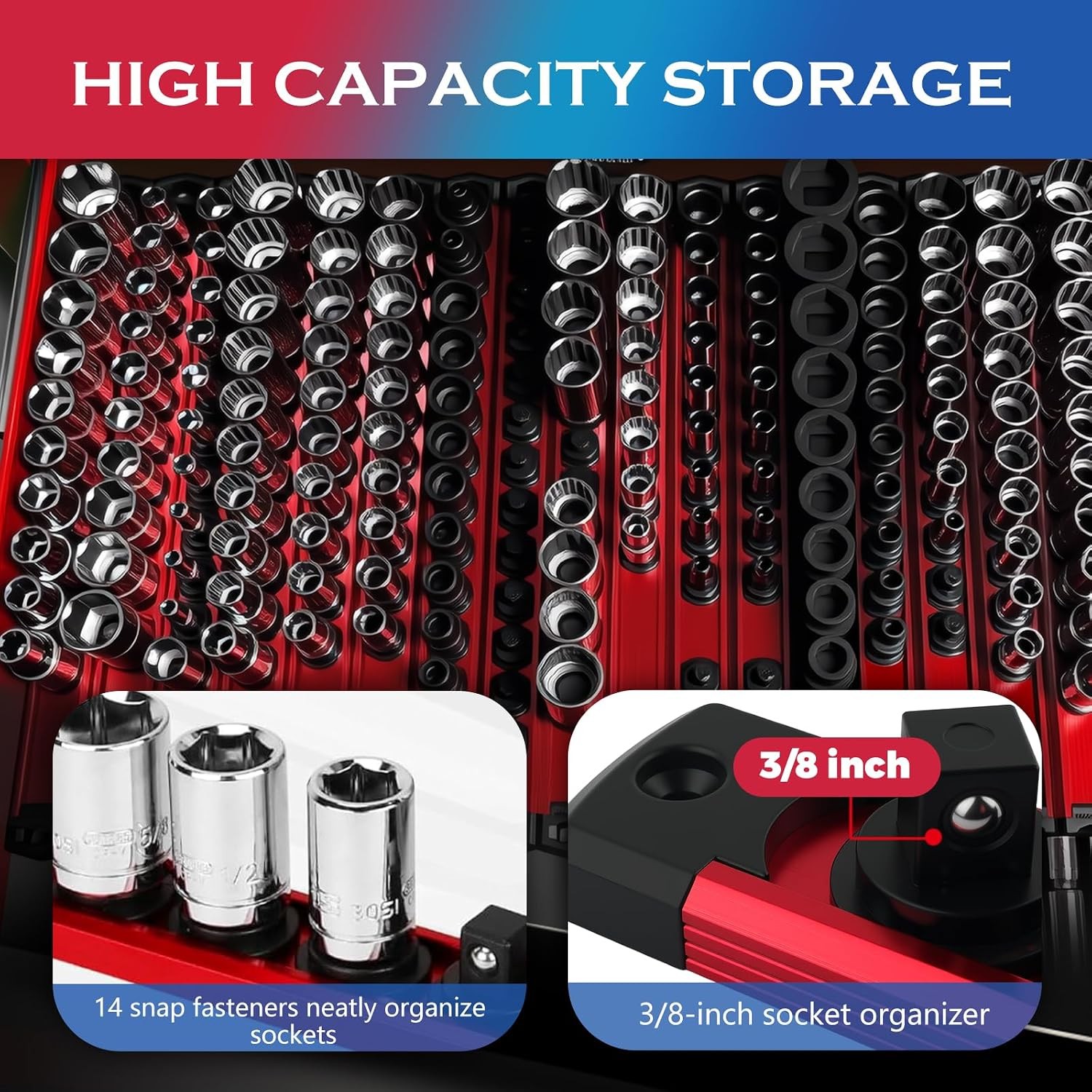 14-Slot 360 Rotatable 3/8 Drive Socket Holder
