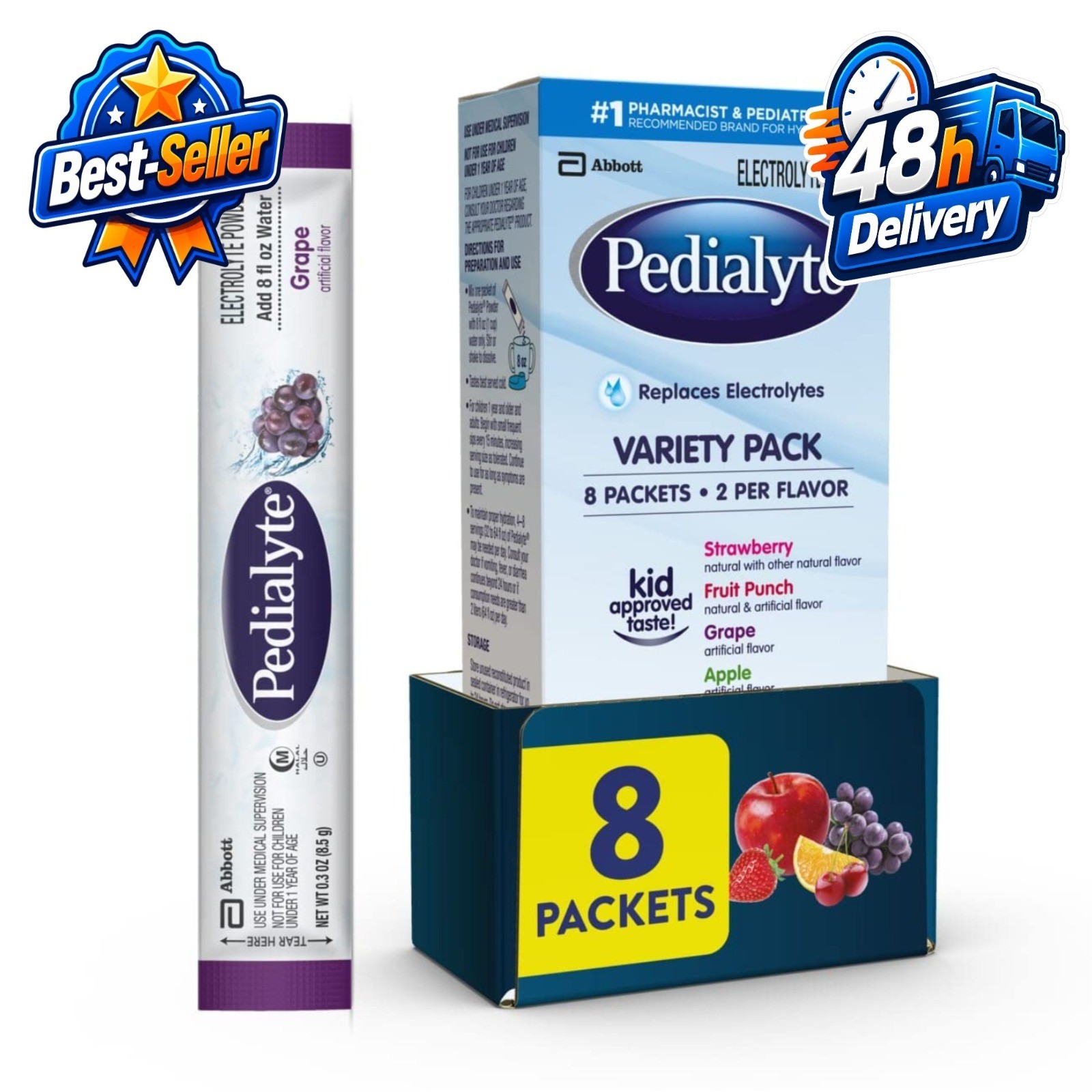 Pedialyte Electrolyte Powder Packets - Hydration Drink Mix Variety Pack