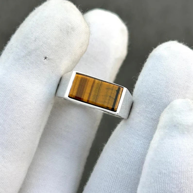 Genuine Tiger’s Eye Ring Solid 925 Sterling Silver Men’s Statement Jewelry