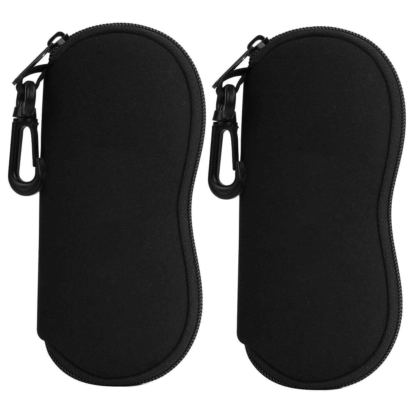 Calabria Neoprene Zipper Soft Glasses Case Belt Clip Black 2 PACK Men Women Ultr