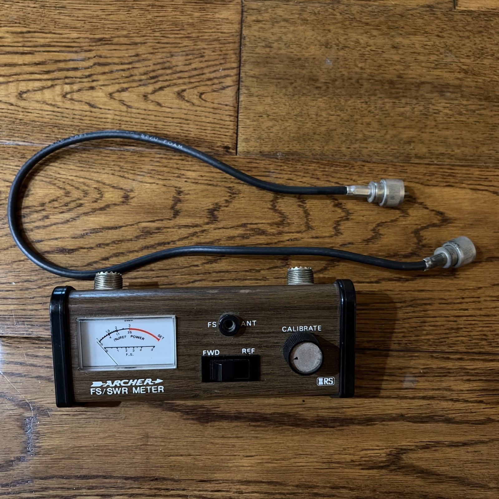 Vintage Archer FS/SWR Meter Wood Look Metal Radio Shack CB Ham Radio W/ Cable