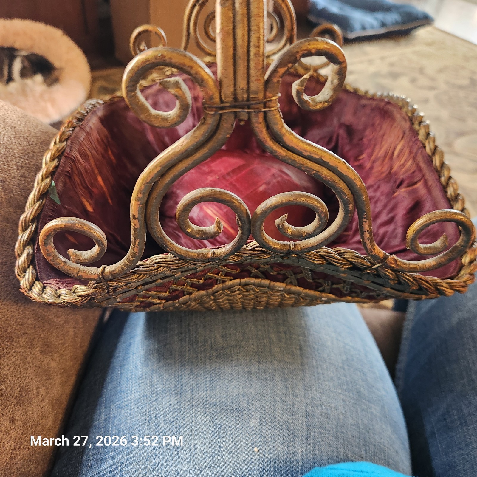 Wicker Basket Purple Lining And Pillow Center