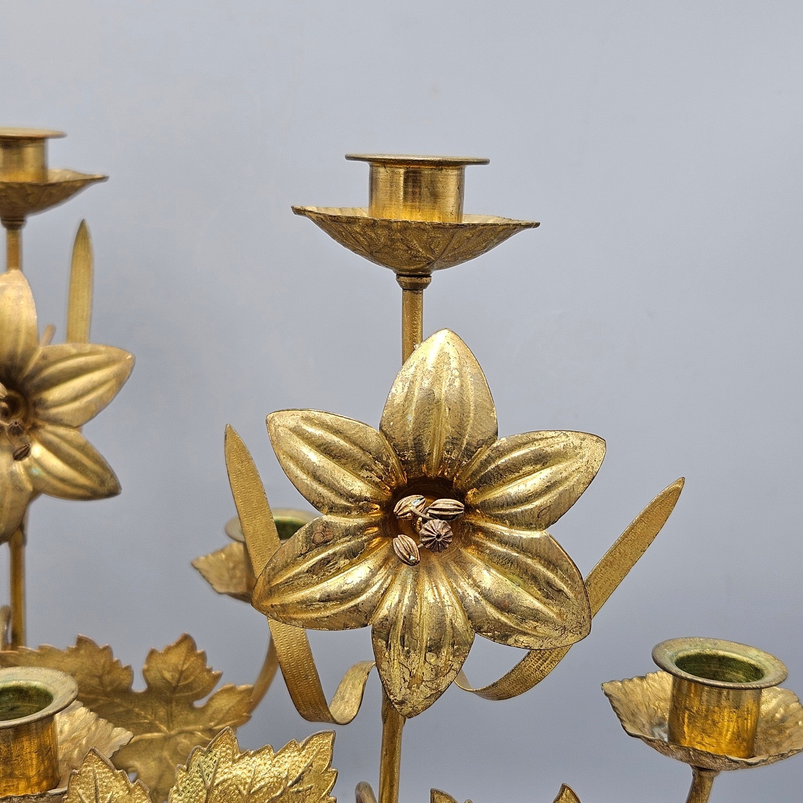 Pair Gilt Brass Foliform Candelabra