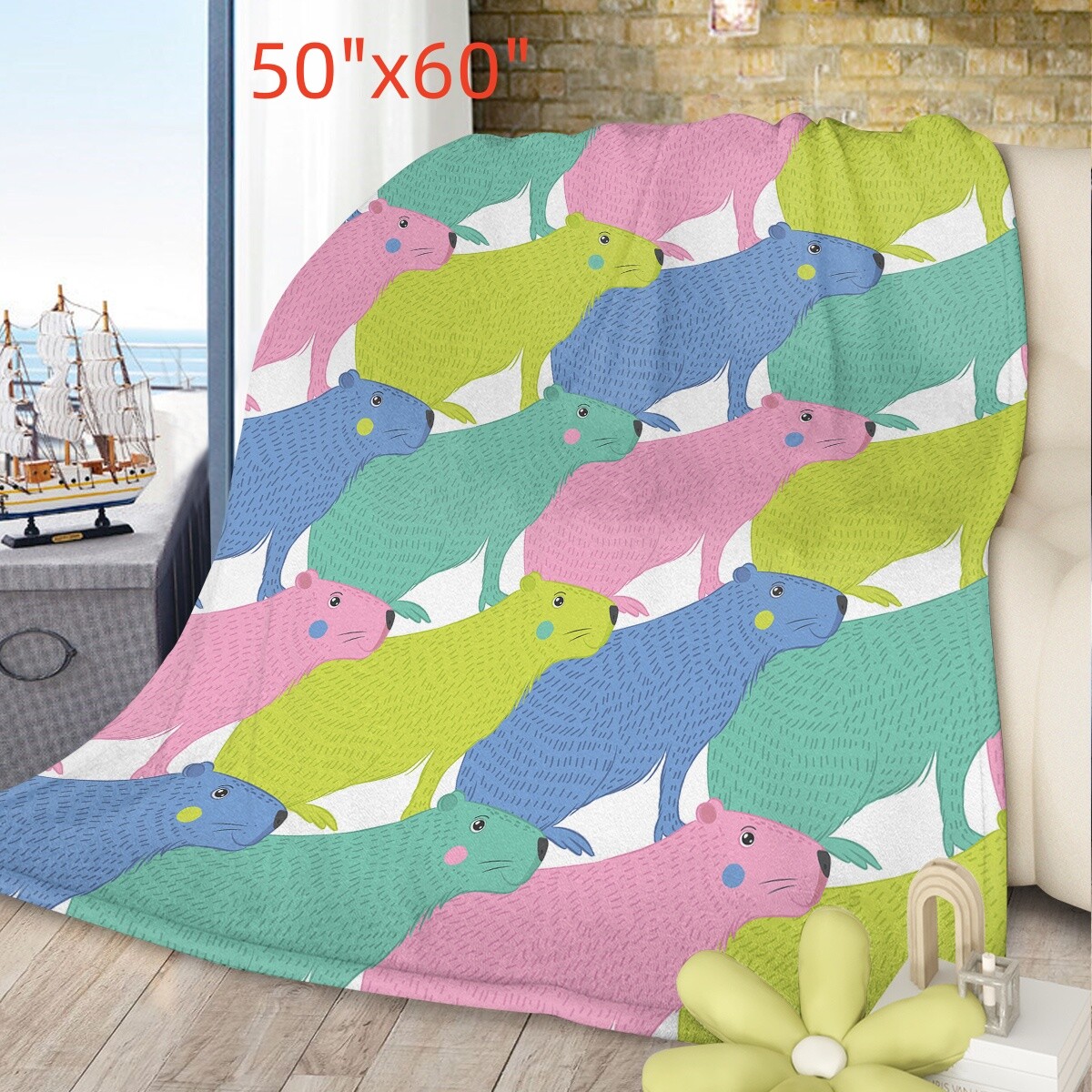 Soft Capybara Flannel Blanket Colorful Lightweight Throw Blanket for Bed 50"x60"