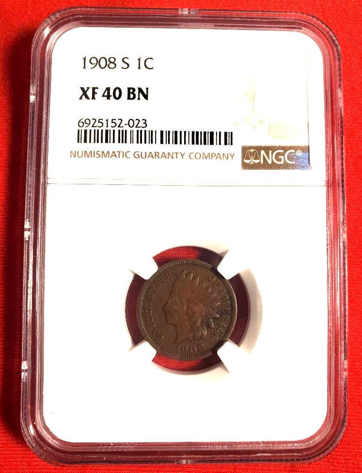 1908-S Indian Head Cent  - NGC XF 40 BN - Key Date *934*