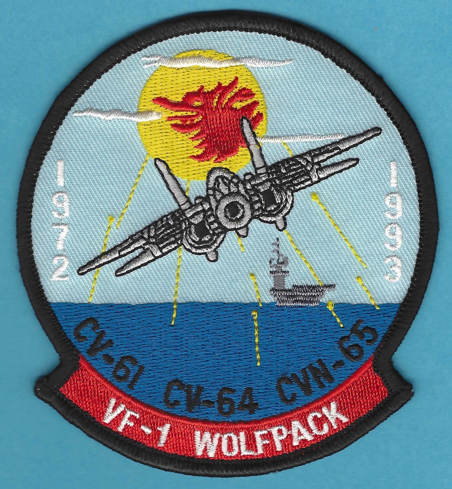 U.S. NAVY CV-61 CV-64 CVN-65 VF-1 WOLFPACK FIGHTER SQUADRON F-14 TOMCAT PATCH
