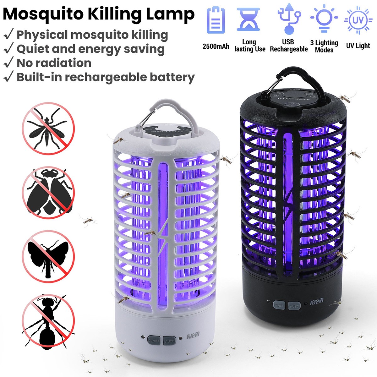 Rechargeable Electric Mosquito Fly Killer Bug Zapper Light USB Insect Pest Trap