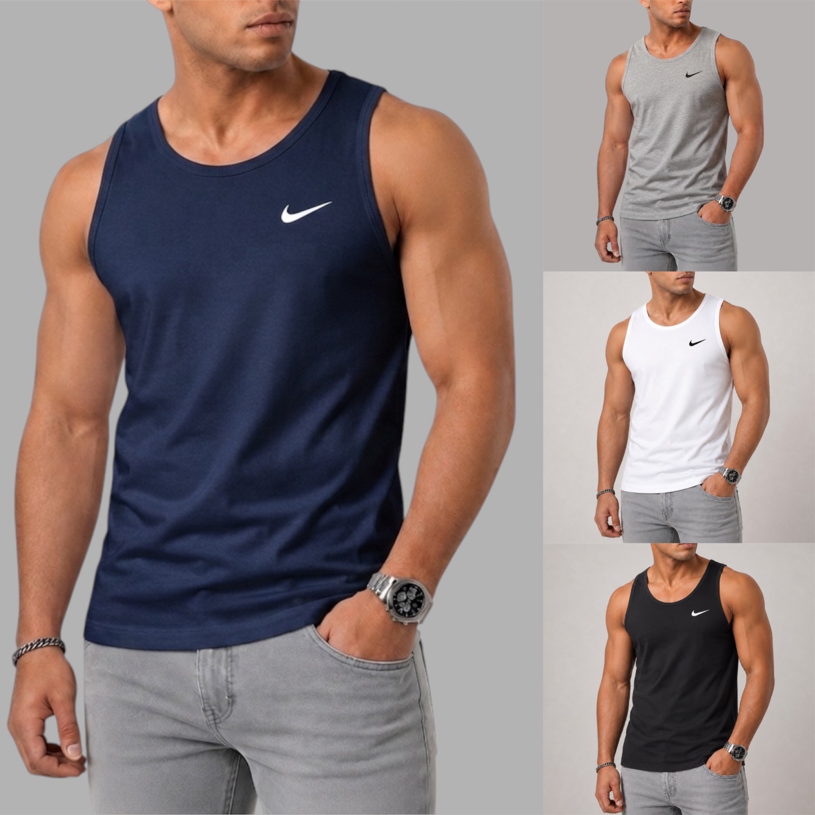 Nike Vest  Top Men's Sleeveless tank 100% cotton Gym Training 4 Colours