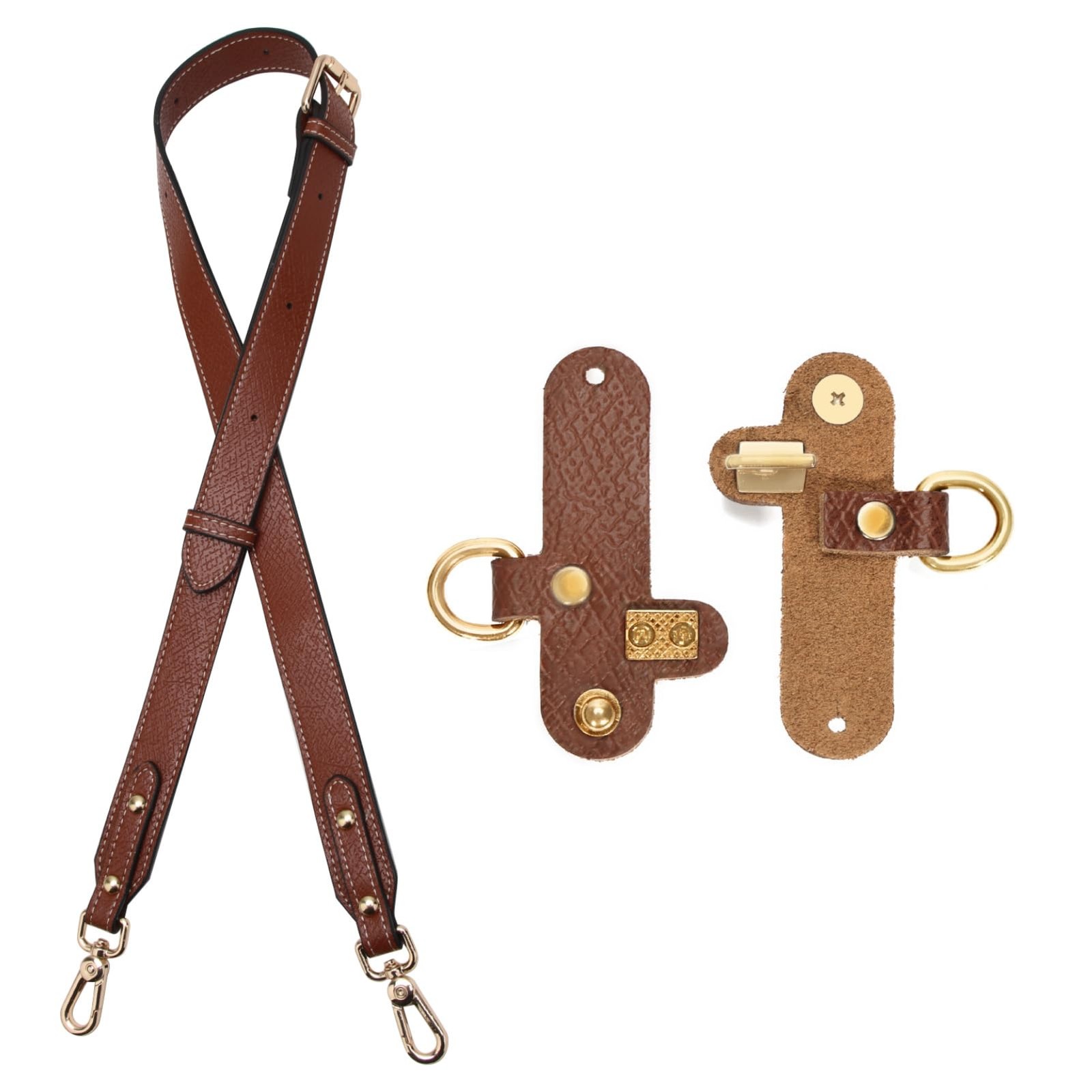 Leather Strap Conversion Kit Compatible with Longchamp Le Pliage, Cognac Genu...