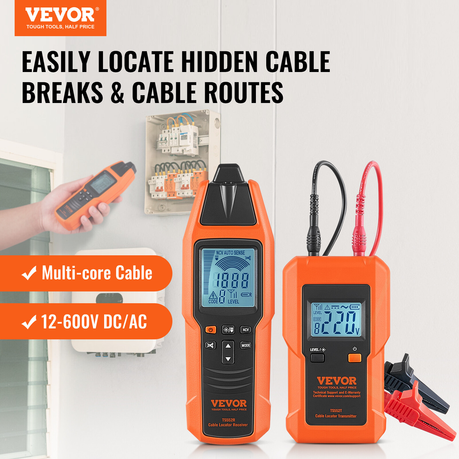 VEVOR Underground Cable Locator 8.5FT Max. Detection Depth Wire Break Detector