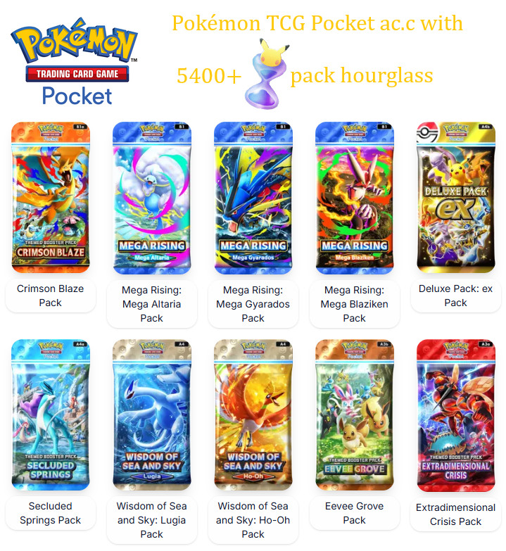 Pokemon TCG (Trading Card Game) Pocket- Ac.c  5700+ Pack Hourglass - Description