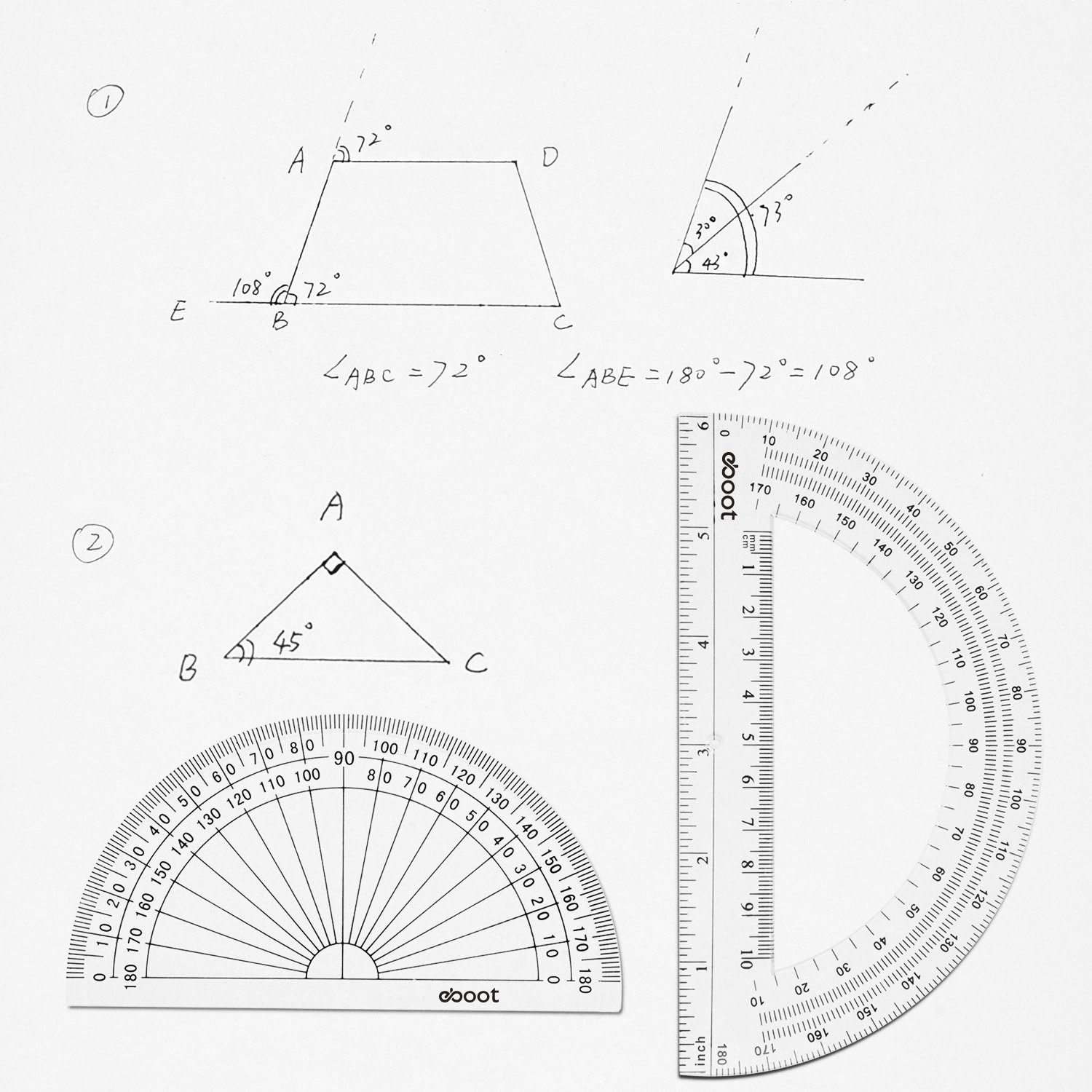 Clear Plastic Protractor 2 Pcs 6 Inch 4 Inch 180 Degree Math Geometry Tool