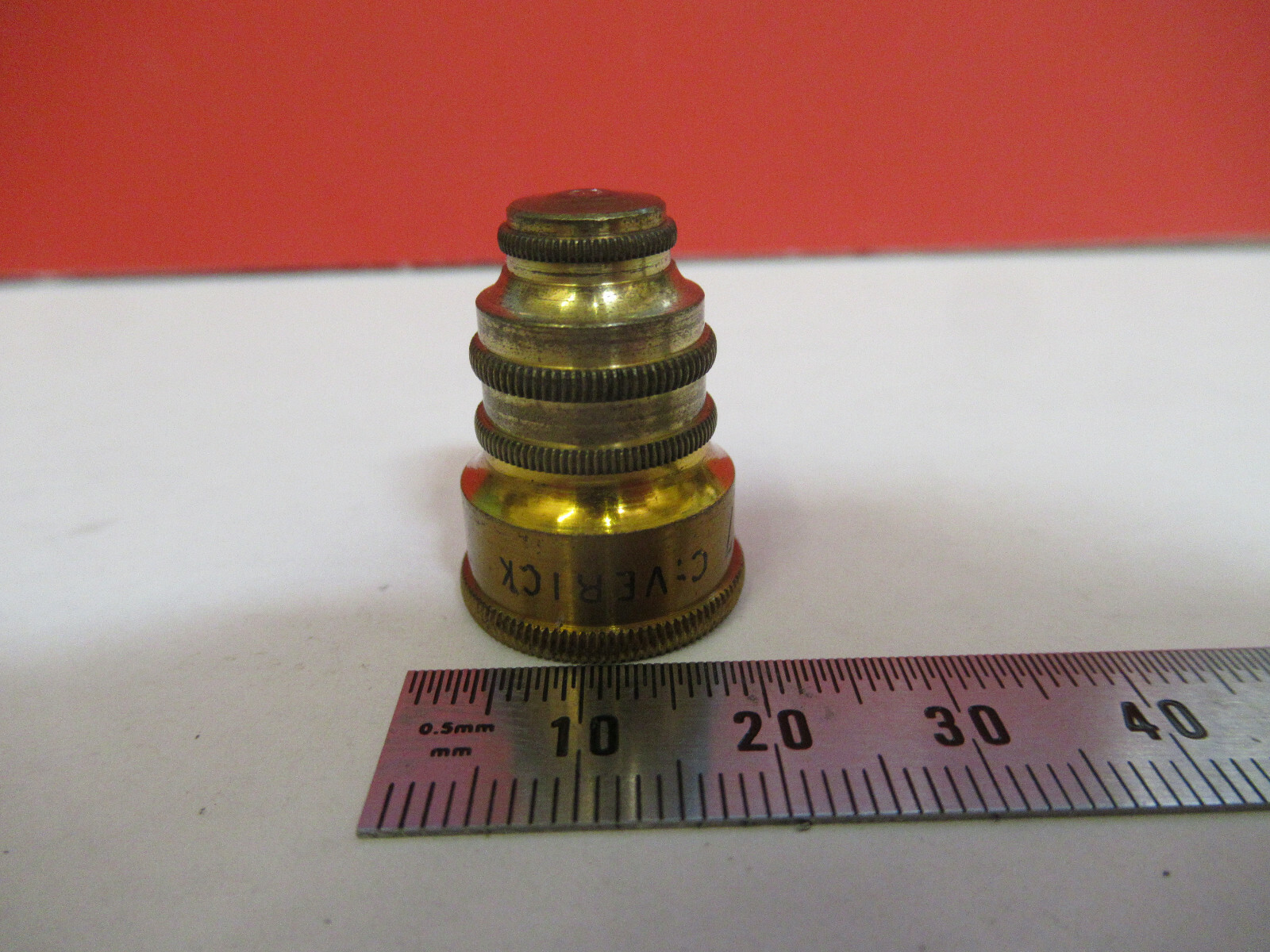 ANTIQUE BRASS VERICK OBJECTIVE FRANCE MICROSCOPE PART AS PICTURED &F6-B-21