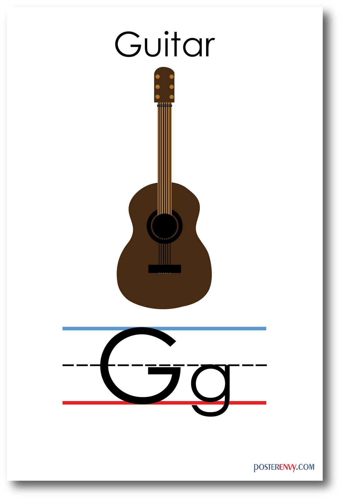 NEW LANGUAGE ARTS POSTER - The Letter G - Guitar Spelling - Alphabet  POSTER