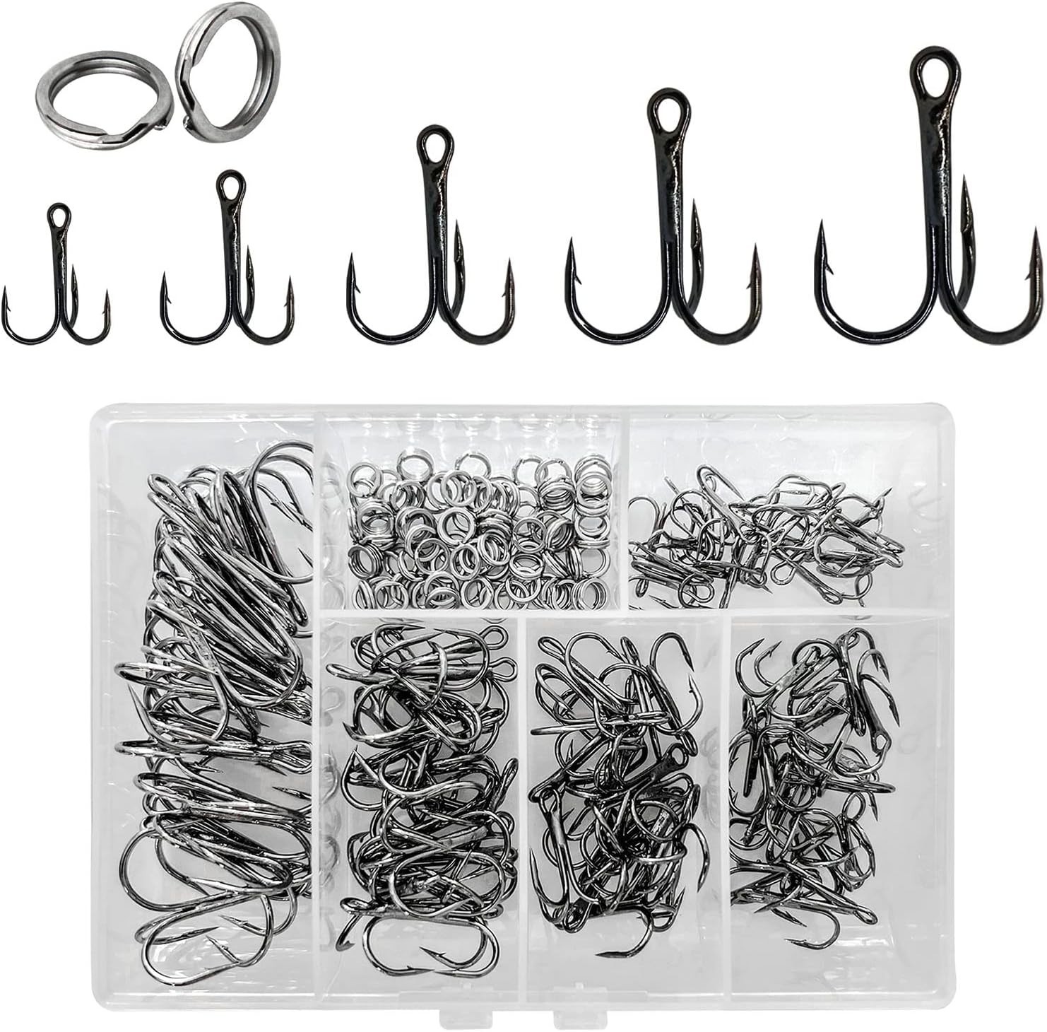 200 Pack Fishing Treble Hooks Kit High Carbon Steel Hooks Strong Sharp round Ben