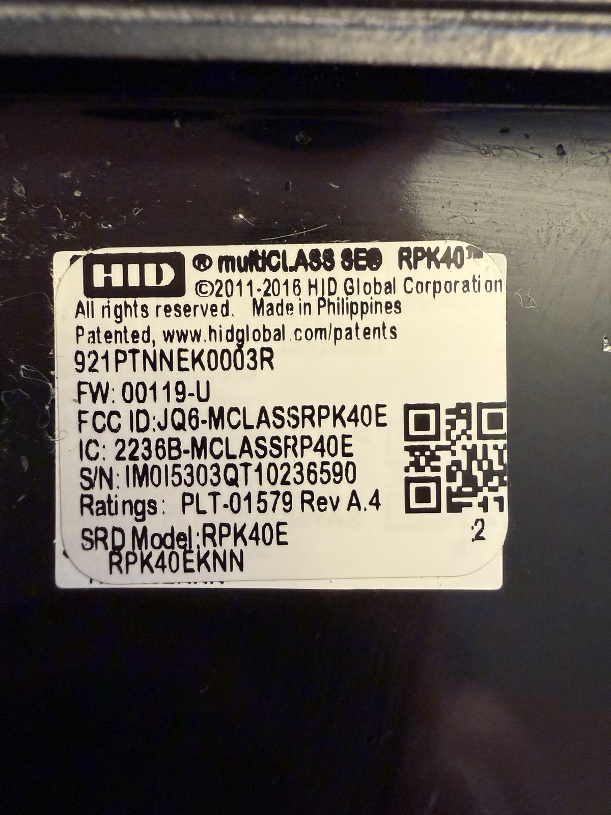 HID RPK40 IClass Contactless Smart Card Reader With Keypad - Black