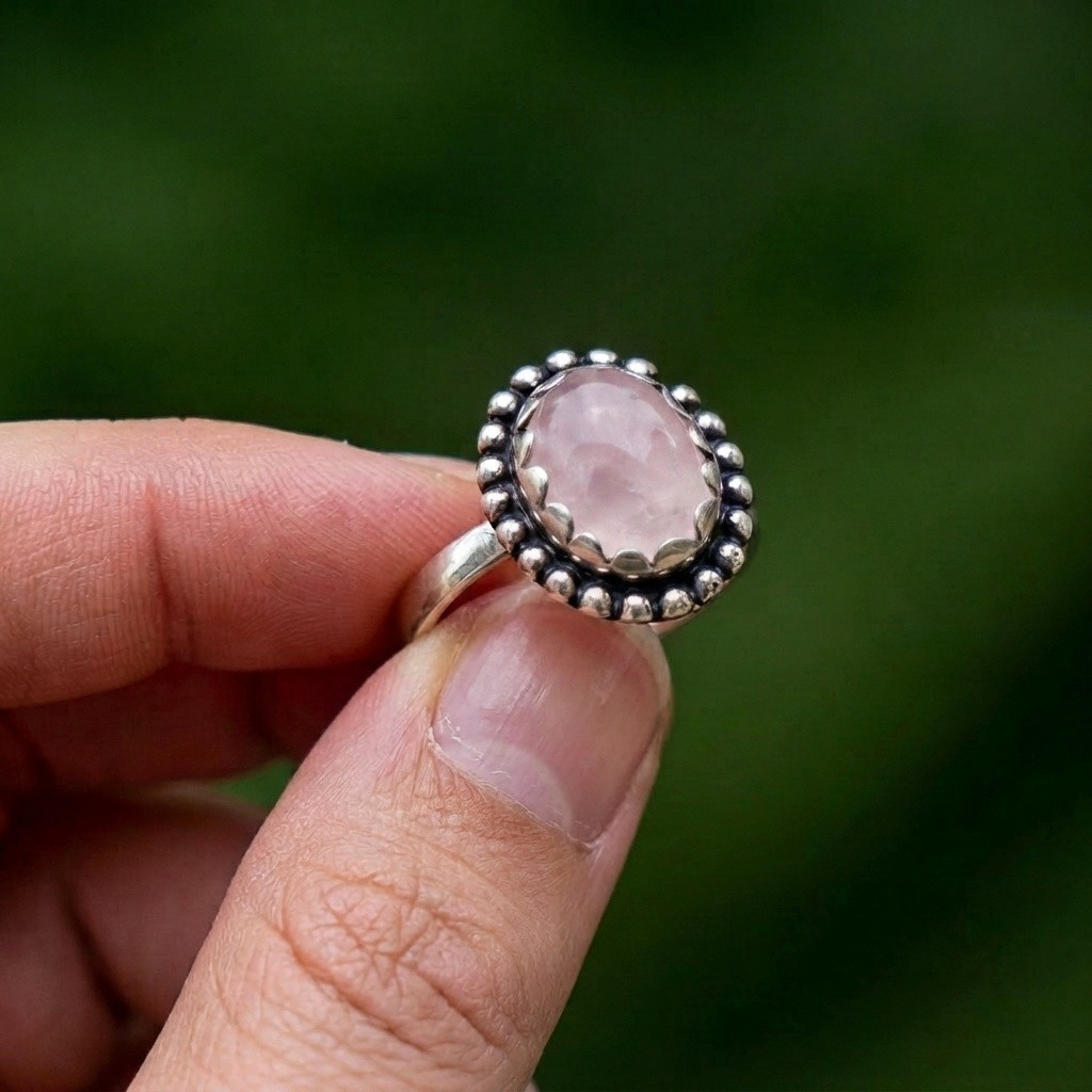 Rose quartz Gemstone Ring Silver Ring 925 Sterling Silver Ring Women's Jewelry