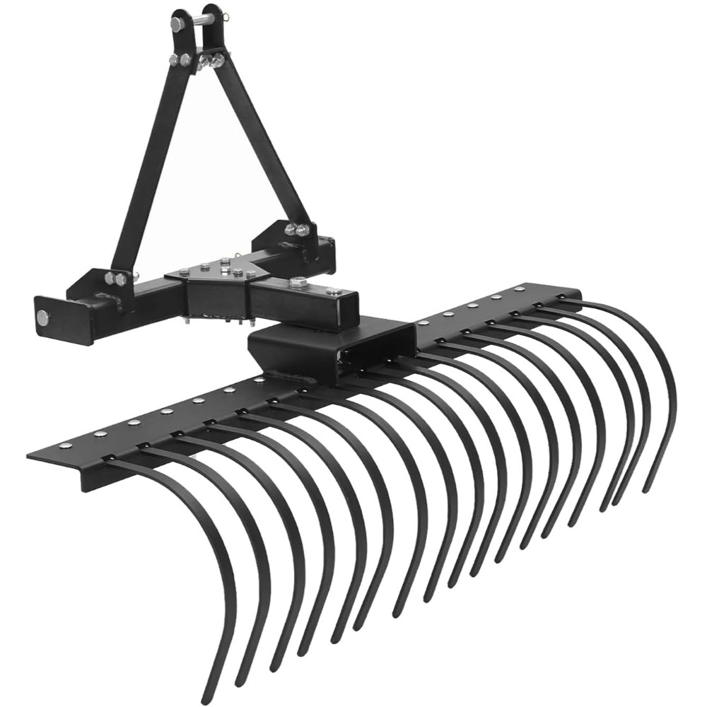 50 Inch 3 Point Landscape Rake with 17 Spring Steel Tines for Tractor Attachment