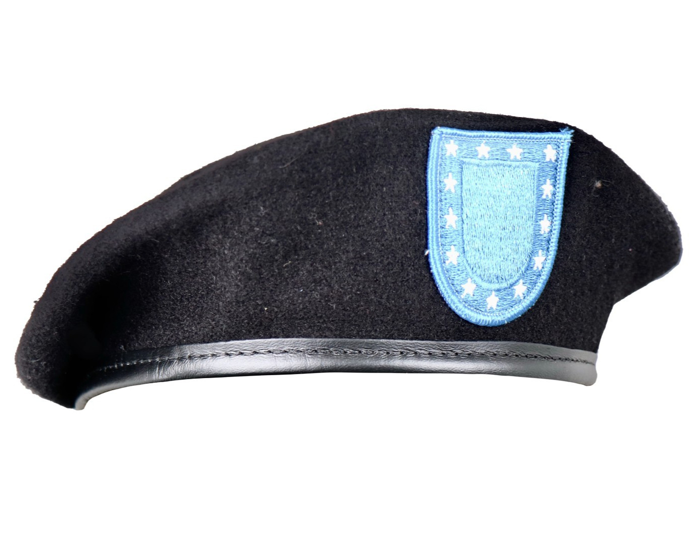 7 3/4 - Army ASU Black Wool Beret with Blue Patch DSCP Garrison Collection