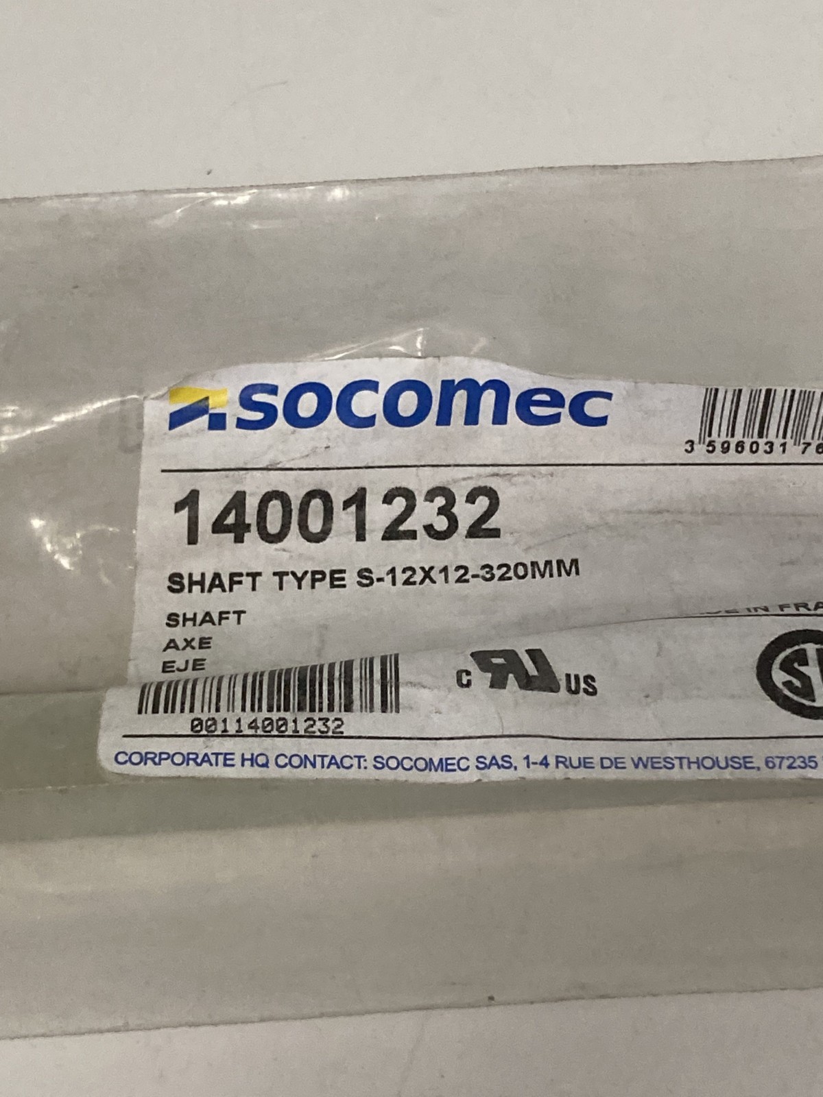 SOCOMEC 14001232 SHAFT TYPE S-12X12-320MM NIB