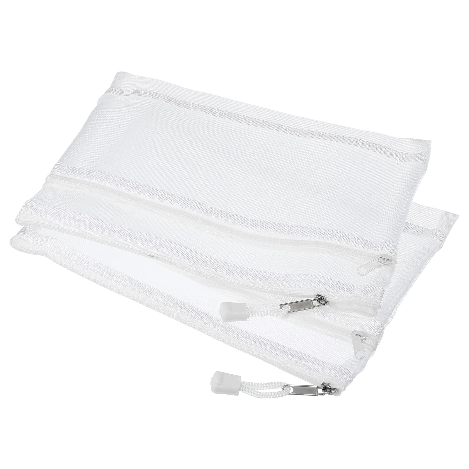 6 PCS White A5 Nylon Mesh Zipper Bags Double Layer Zip File Pouch Organizer