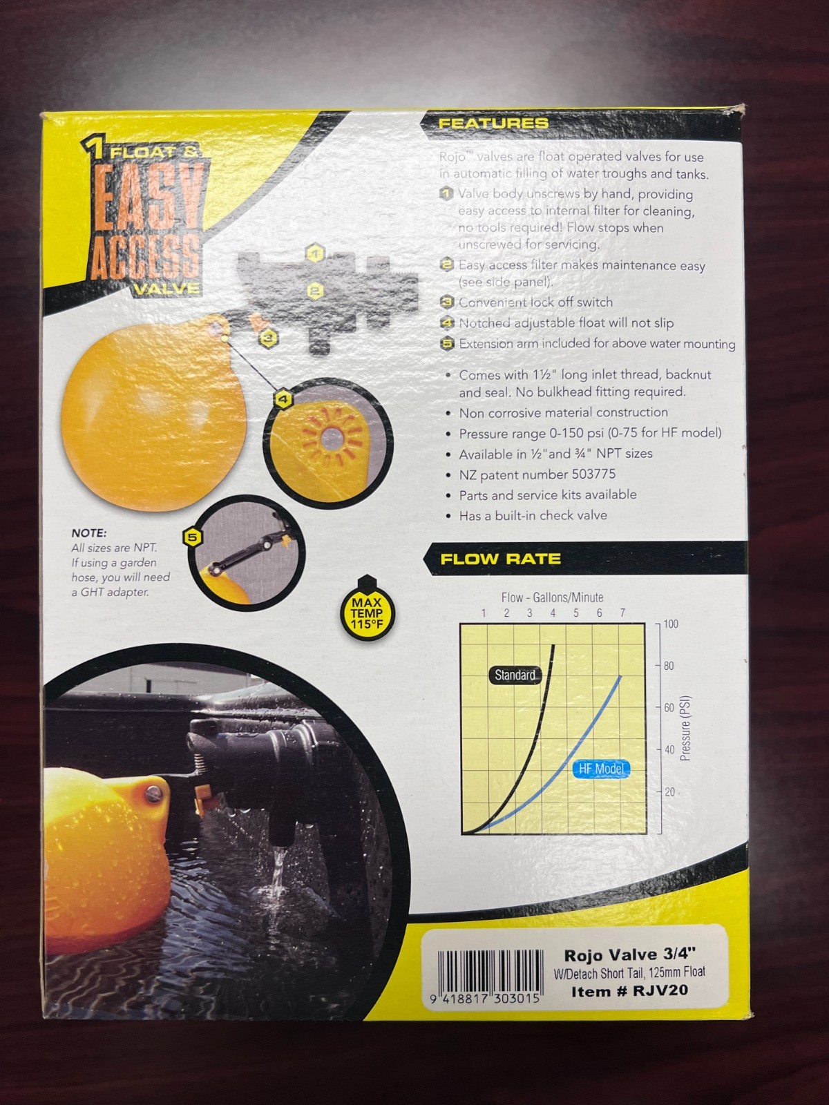Jobe Rojo Float Valve, 3/4", Black/Yellow