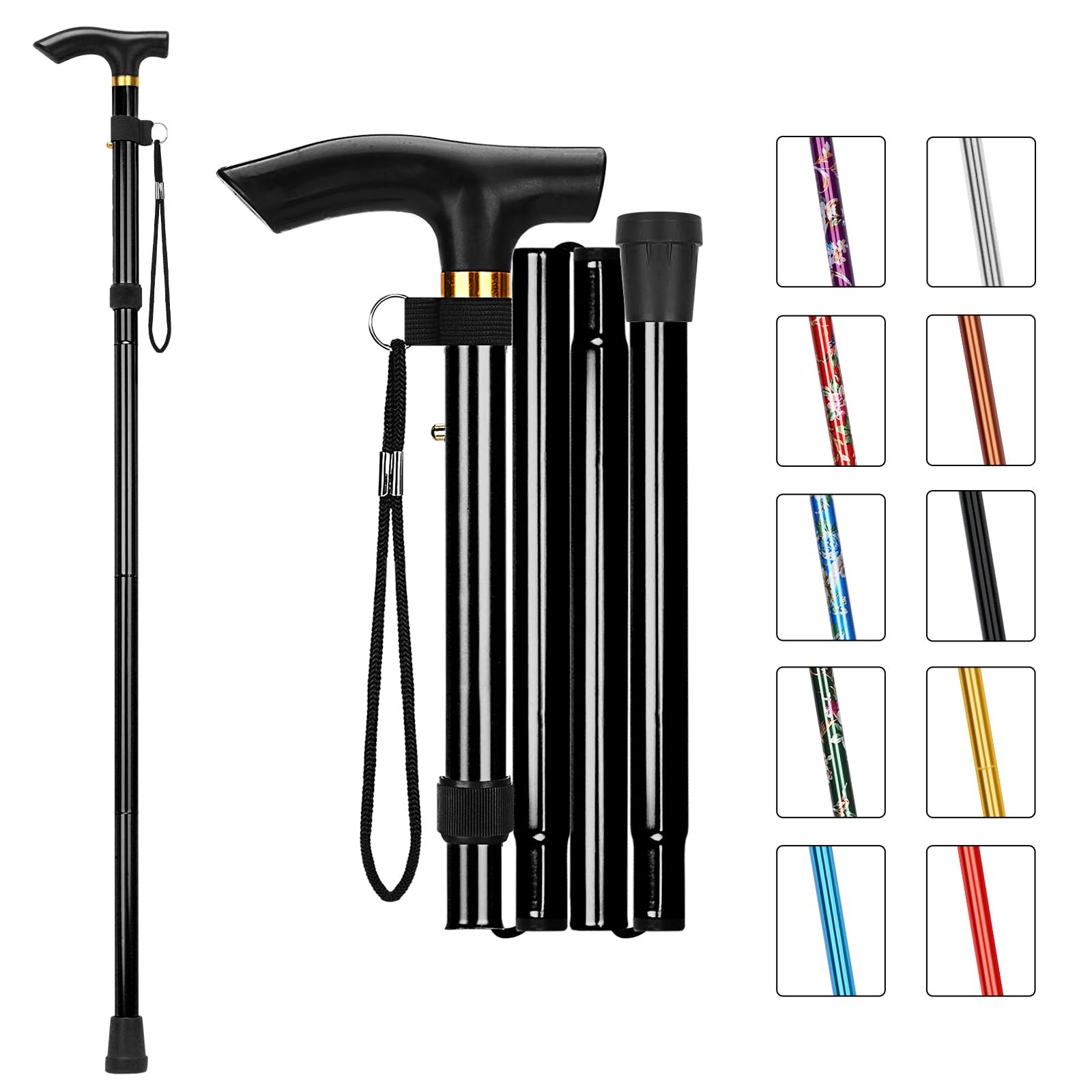 Folding Cane, Portable 5-Level Adjustable Height Walking Stick
