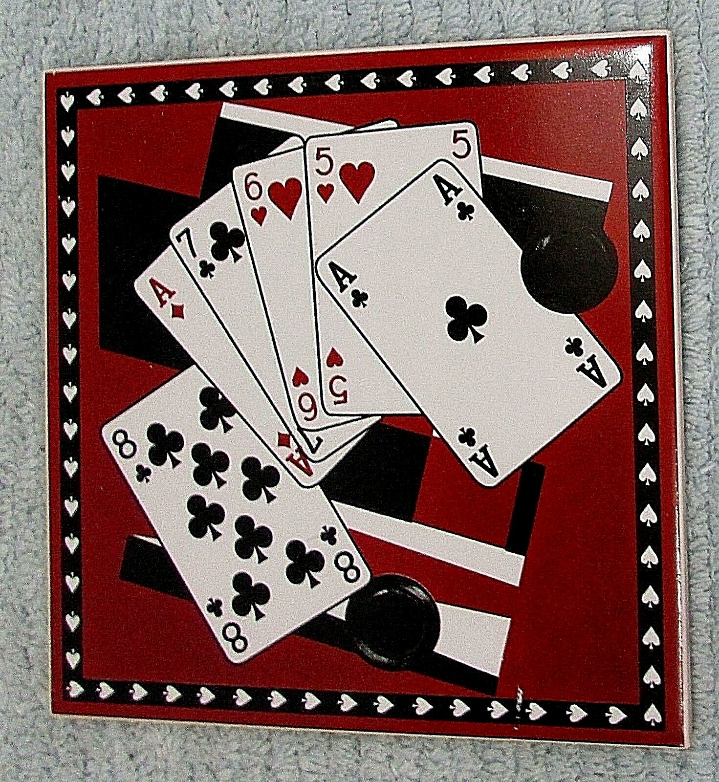Ace Run Playing Card Suits Vintage 6" Square Ceramic Tile Trivet Coaster FREE SH