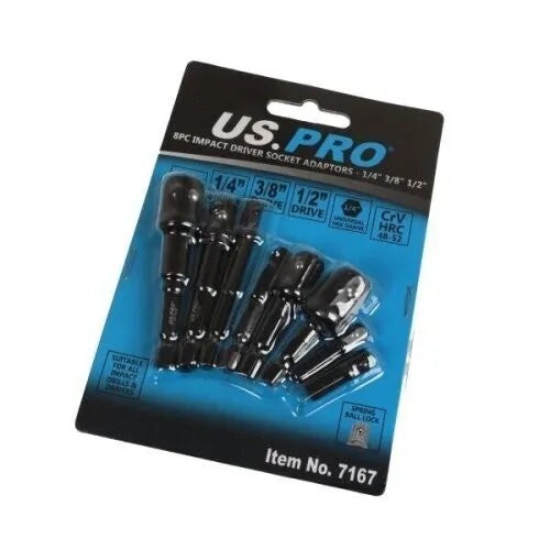 8PC Impact Driver Socket Adaptors 1/4" 3/8" 1/2" - 1/4" Hex DR 7167