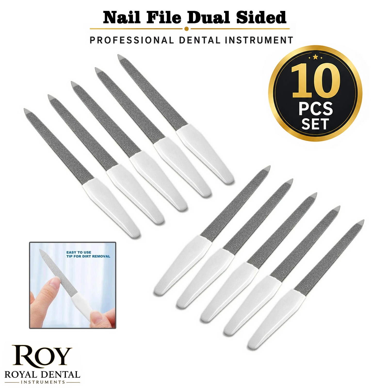 Dual Sided Metal Nail File White Plastic Handle Manicure Pedicure Nail Dresser