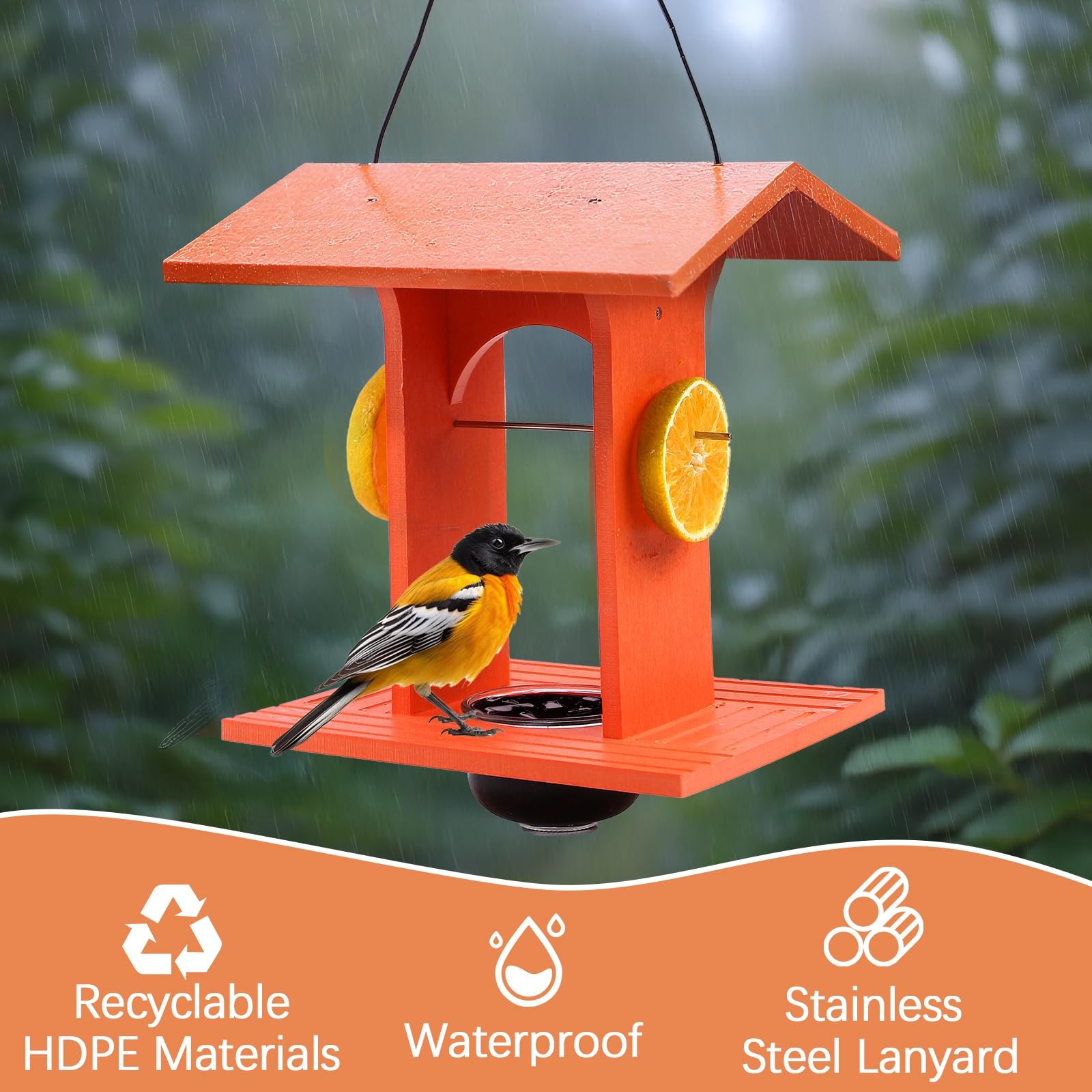 Oriole Feeder for Outdoors Hanging with Gift Box, Durable HDPE Plastic Orange