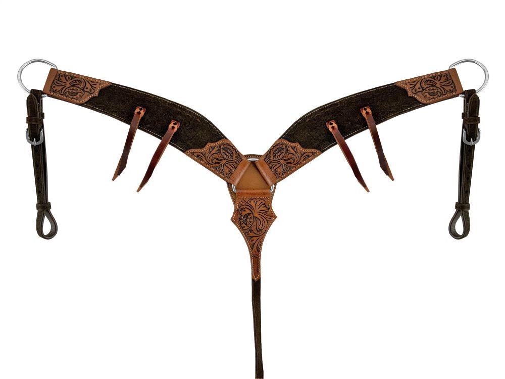 Showman Floral Tooled Roughout Leather Breast Collar