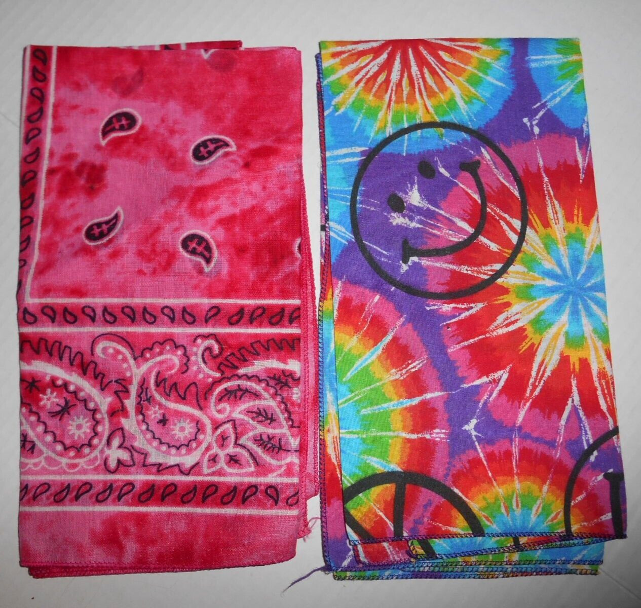 Lot of 2 Cotton Sport Biker Bandana Unused PINK Paisley Tie-Dye Smiley Face NEW